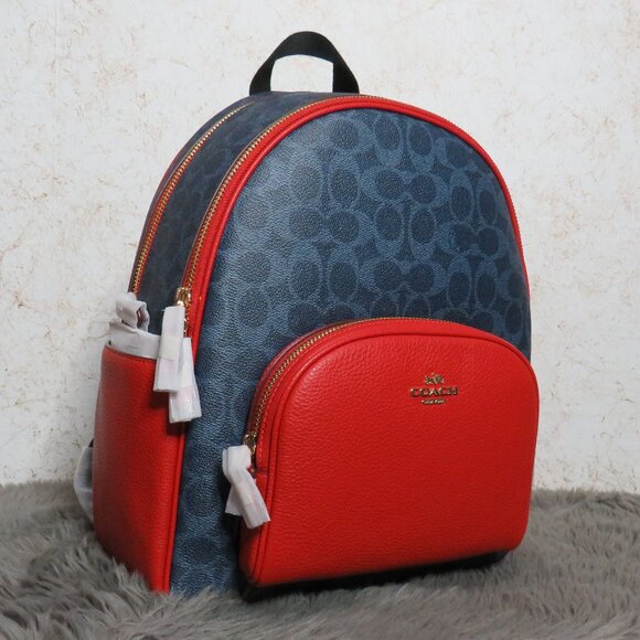 Coach Signature Court Backpack (Denim/Bold Red) - Picture 2 of 6